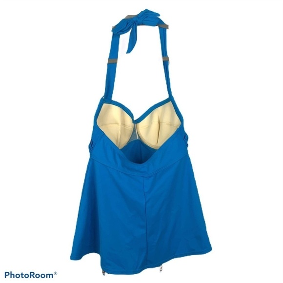 Ellos Solid blue halter tankini top - Picture 6 of 8